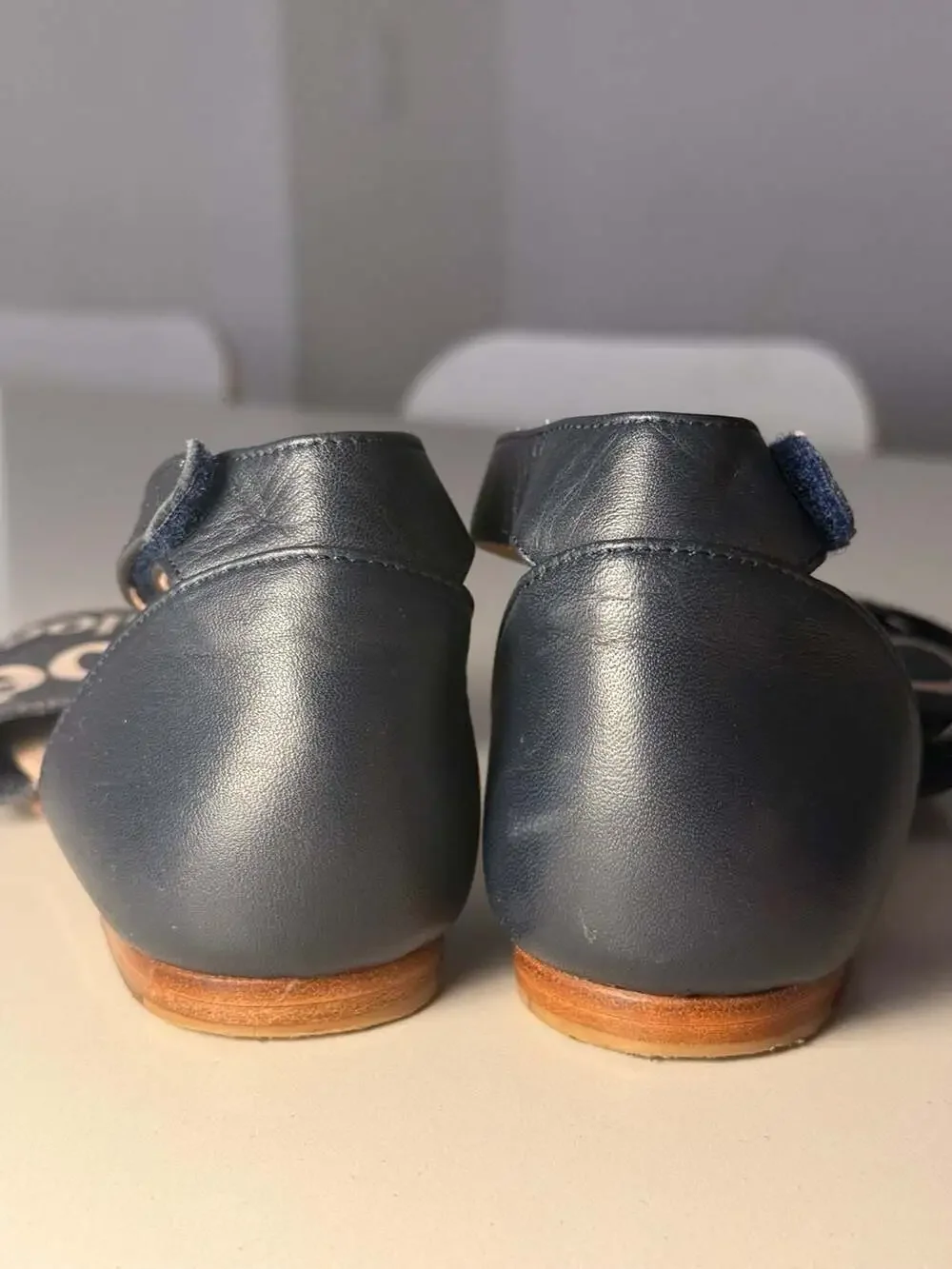 Chloé Kids Woody Navy Blue Canvas Flat Sandals with Ankle Strap Size 34